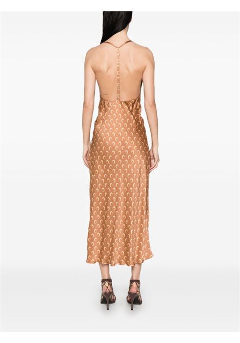 moon printed satin long dress woman camel MARINE SERRE | WDR302B CWOV0060BG70